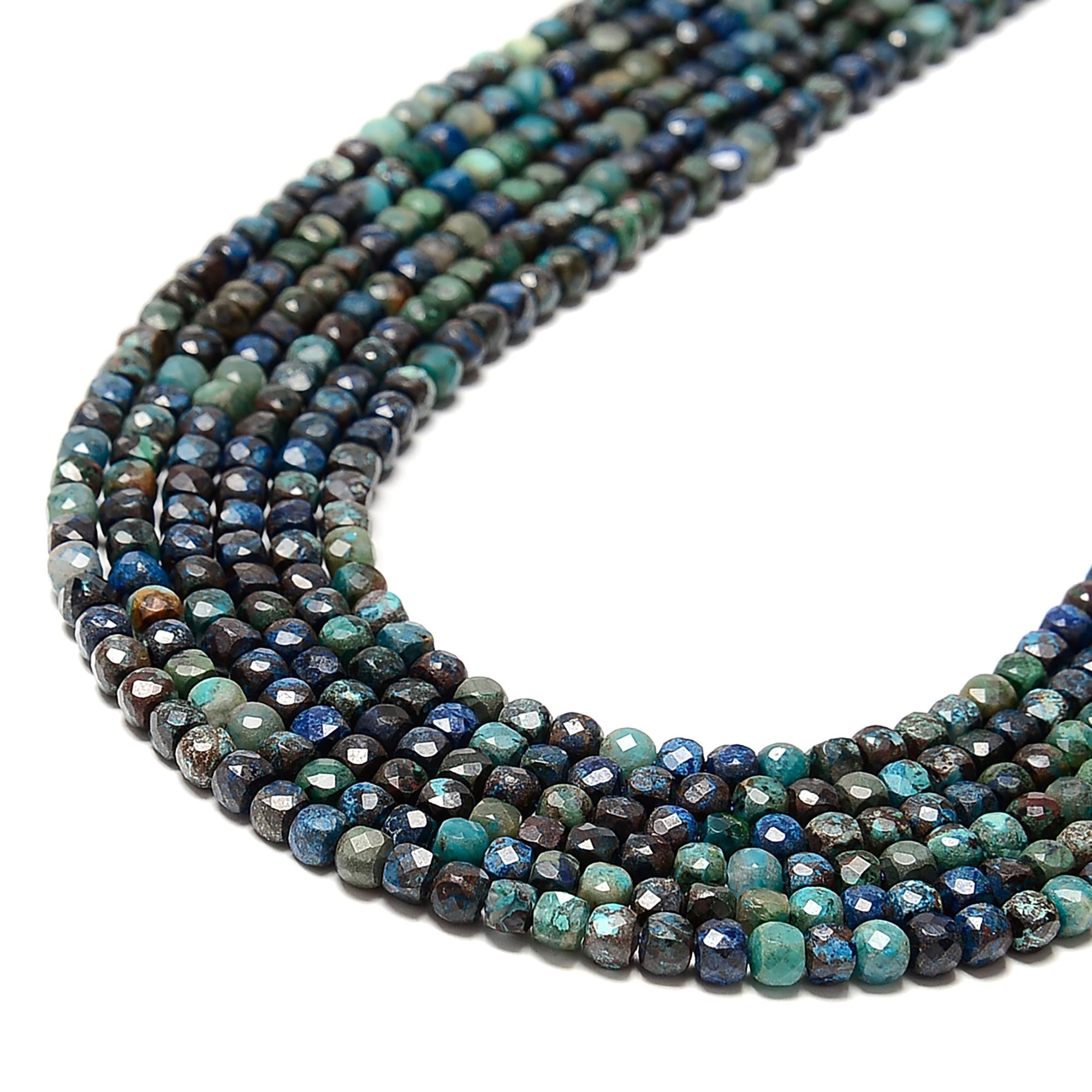 Natural Azurite Fynchenite Faceted Cube Beads Size 4mm 15.5'' Strand Natural Azurite Fynchenite Faceted Cube Beads Size 4mm 15.5'' Strand