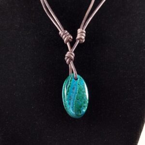 Azurite and Malachite Pendant on Adjustable Leather Necklace Handmade by Chris Hay Azurite and Malachite Pendant on Adjustable Leather Necklace Handmade by Chris Hay