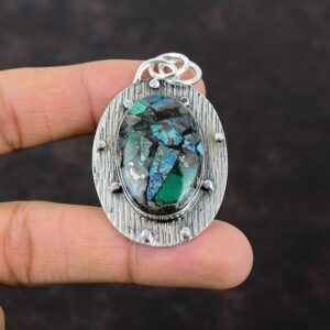 Copper Azurite Malachite Pendant: Handmade 925 Sterling Silver Gemstone Jewelry Copper Azurite Malachite Pendant: Handmade 925 Sterling Silver Gemstone Jewelry