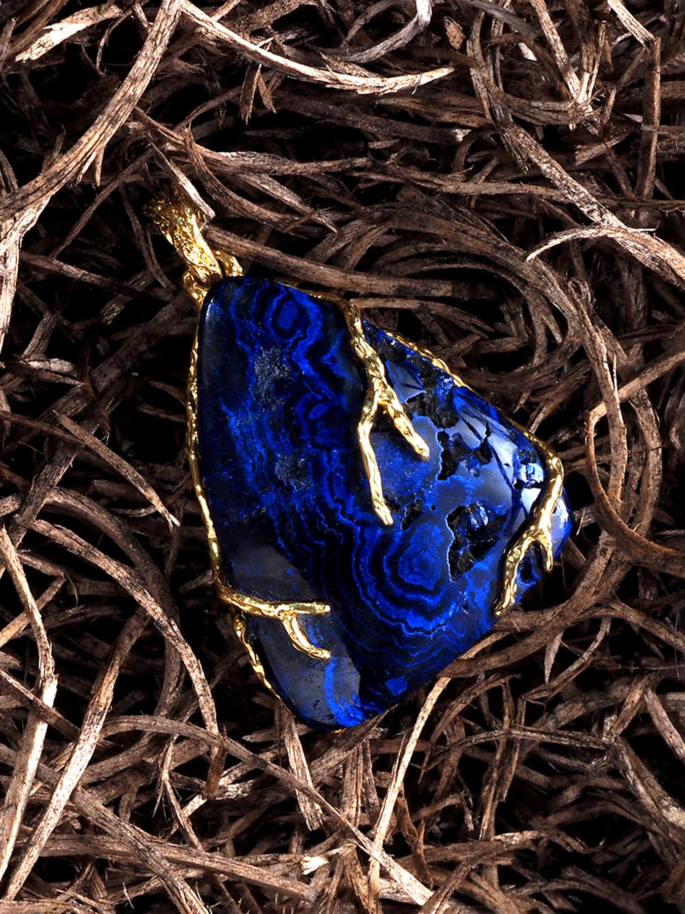 Azurite Gold Pendant Healing Natural Blue Gemstone Gold Necklace Fine Statement Birthstone Jewelry Hsp Special Person Gift Unique