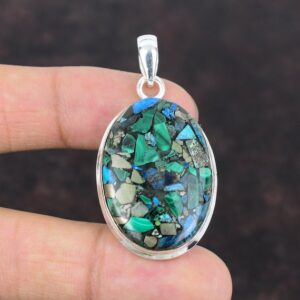 Handmade Copper Azurite Malachite Pendant: 925 Sterling Silver Gemstone Jewelry Handmade Copper Azurite Malachite Pendant: 925 Sterling Silver Gemstone Jewelry