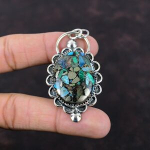 Handmade Copper Azurite Malachite Pendant: 925 Sterling Silver Gemstone Jewelry Handmade Copper Azurite Malachite Pendant: 925 Sterling Silver Gemstone Jewelry