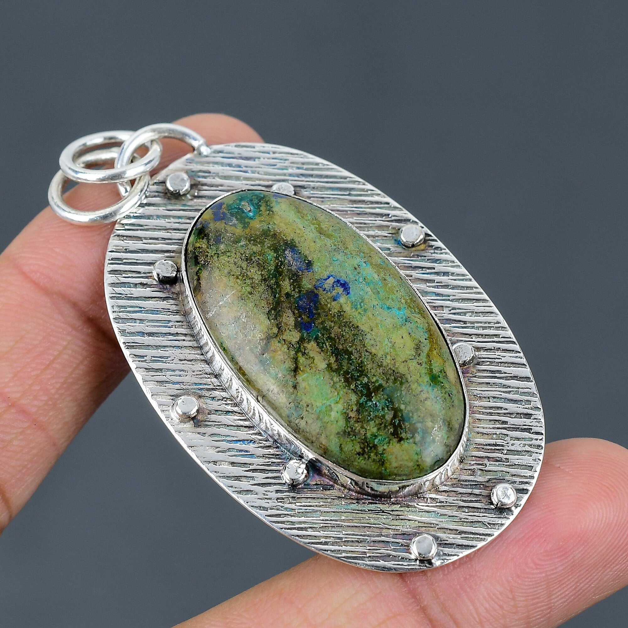 Handmade Azurite Malachite 925 Sterling Silver Pendant: Antique Gemstone Jewelry
