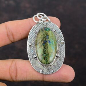 Handmade Azurite Malachite 925 Sterling Silver Pendant: Healing Gemstone Jewelry Handmade Azurite Malachite 925 Sterling Silver Pendant: Healing Gemstone Jewelry