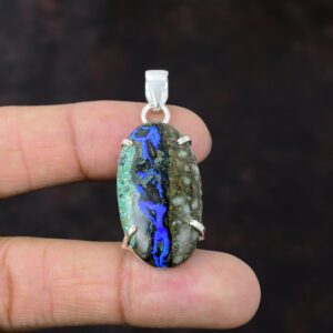 Handmade Azurite Malachite 925 Sterling Silver Boho Pendant