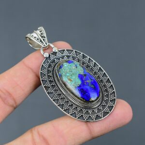 Handmade Azurite Malachite 925 Sterling Silver Trillion Pendant Handmade Azurite Malachite 925 Sterling Silver Trillion Pendant
