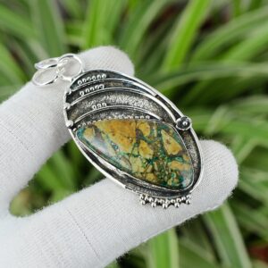 Handmade Azurite Malachite 925 Sterling Silver Boho Pendant Handmade Azurite Malachite 925 Sterling Silver Boho Pendant