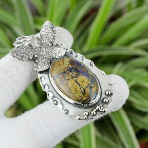 Handmade Azurite Malachite 925 Sterling Silver Pendant: Boho Gemstone Jewelry Handmade Azurite Malachite 925 Sterling Silver Pendant: Boho Gemstone Jewelry