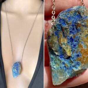 Huge Azurite Pendant Necklace, Raw Crystal Necklace, Blue Gemstone Necklace, Azurite Malachite Necklace, Mineral Jewelry, Blue Crystal Gem Huge Azurite Pendant Necklace, Raw Crystal Necklace, Blue Gemstone Necklace, Azurite Malachite Necklace, Mineral Jewelry, Blue Crystal Gem