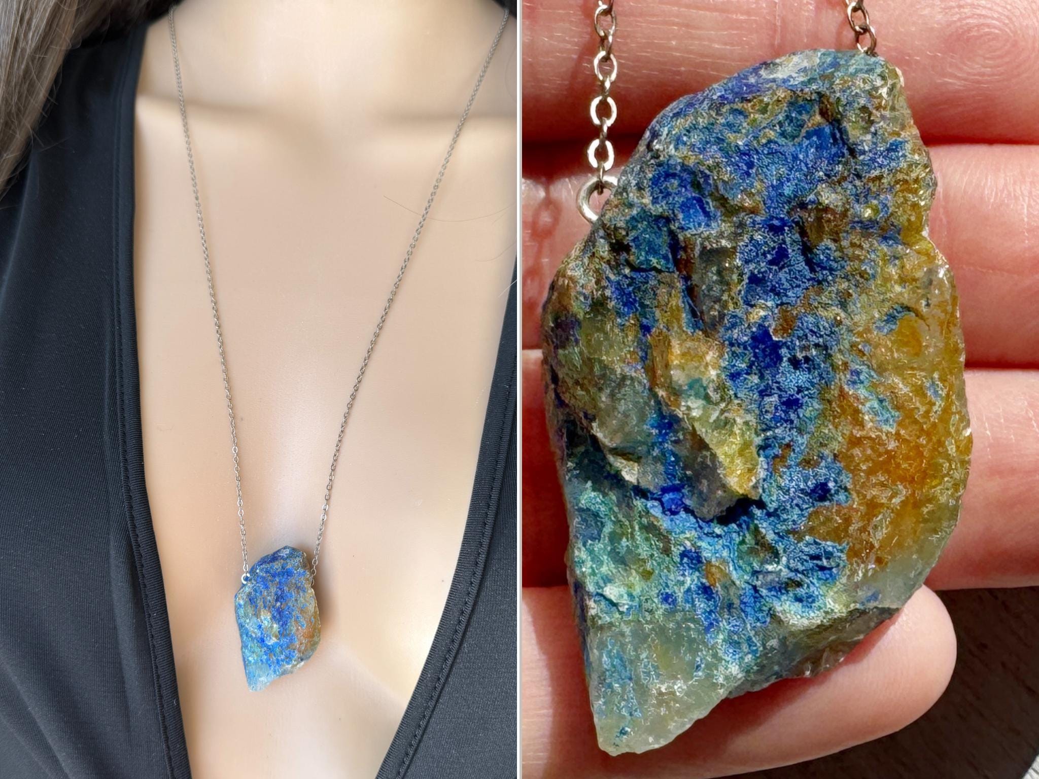 Huge Azurite Pendant Necklace, Raw Crystal Necklace, Blue Gemstone Necklace, Azurite Malachite Necklace, Mineral Jewelry, Blue Crystal Gem Huge Azurite Pendant Necklace, Raw Crystal Necklace, Blue Gemstone Necklace, Azurite Malachite Necklace, Mineral Jewelry, Blue Crystal Gem