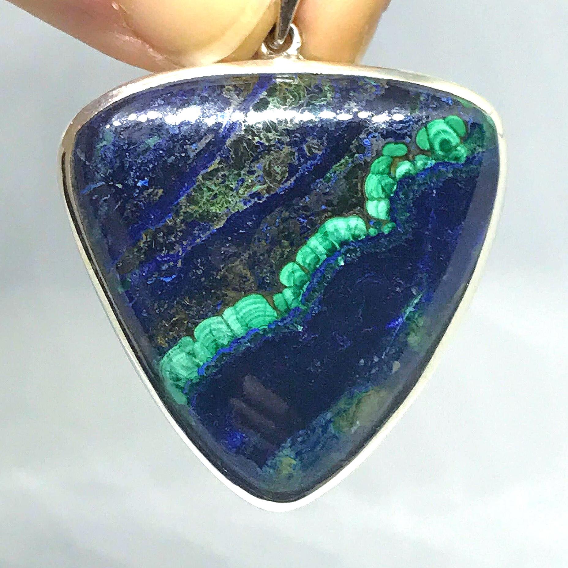 Large! Azurite & Malachite Pendant - Sterling Silver - Azurite Necklace - Malachite Necklace - Birthstone Jewelry - Rare Crystal