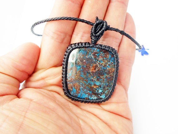 Azurite Macrame Pendant Necklace: Sea Stone Jewelry