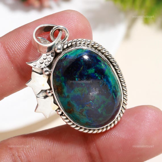 Azurite Malachite Pendant: 925 Sterling Silver Gemstone Jewelry