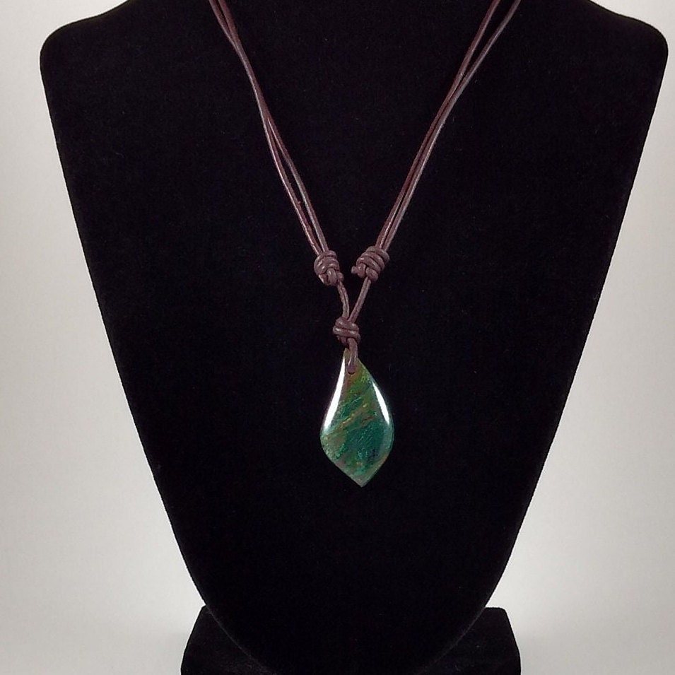 Malachite And Azurite Pendant Adjustable Leather Necklace Handmade By Chris Hay