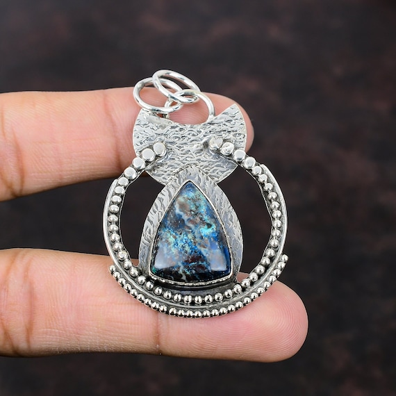 Azurite Malachite Pendant: Handmade 925 Sterling Silver Gemstone Jewelry