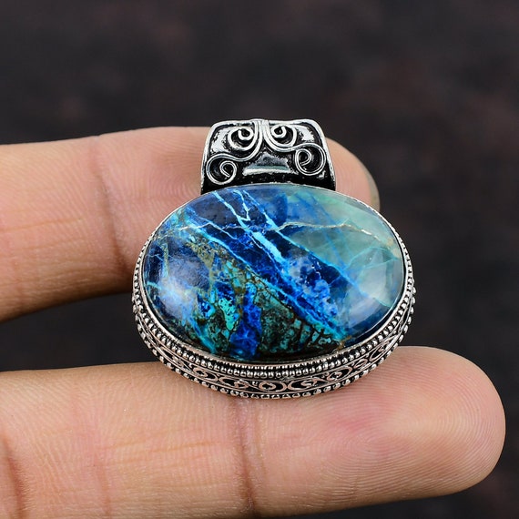Azurite Malachite Pendant: Handmade 925 Sterling Silver Vintage Jewelry
