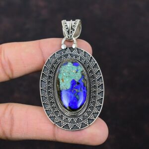 Azurite Malachite Pendant: Handmade 925 Sterling Silver Vintage Jewelry Azurite Malachite Pendant: Handmade 925 Sterling Silver Vintage Jewelry