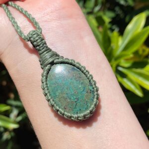 Azurite Malachite Macrame Pendant Necklace, Hand-Knotted Stone Jewelry Azurite Malachite Macrame Pendant Necklace, Hand-Knotted Stone Jewelry