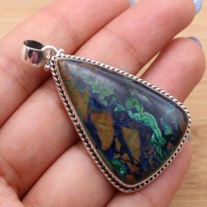 Azurite Malachite Sterling Silver Pendant: Handmade Pear Gemstone Jewelry Azurite Malachite Sterling Silver Pendant: Handmade Pear Gemstone Jewelry