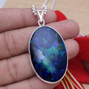 Azurite Malachite Pendant, Sterling Silver Pendant, Oval Malachite Pendant, Statement Pendant, Handmade Pendant, Malachite Jewelry For Gift Azurite Malachite Pendant, Sterling Silver Pendant, Oval Malachite Pendant, Statement Pendant, Handmade Pendant, Malachite Jewelry For Gift