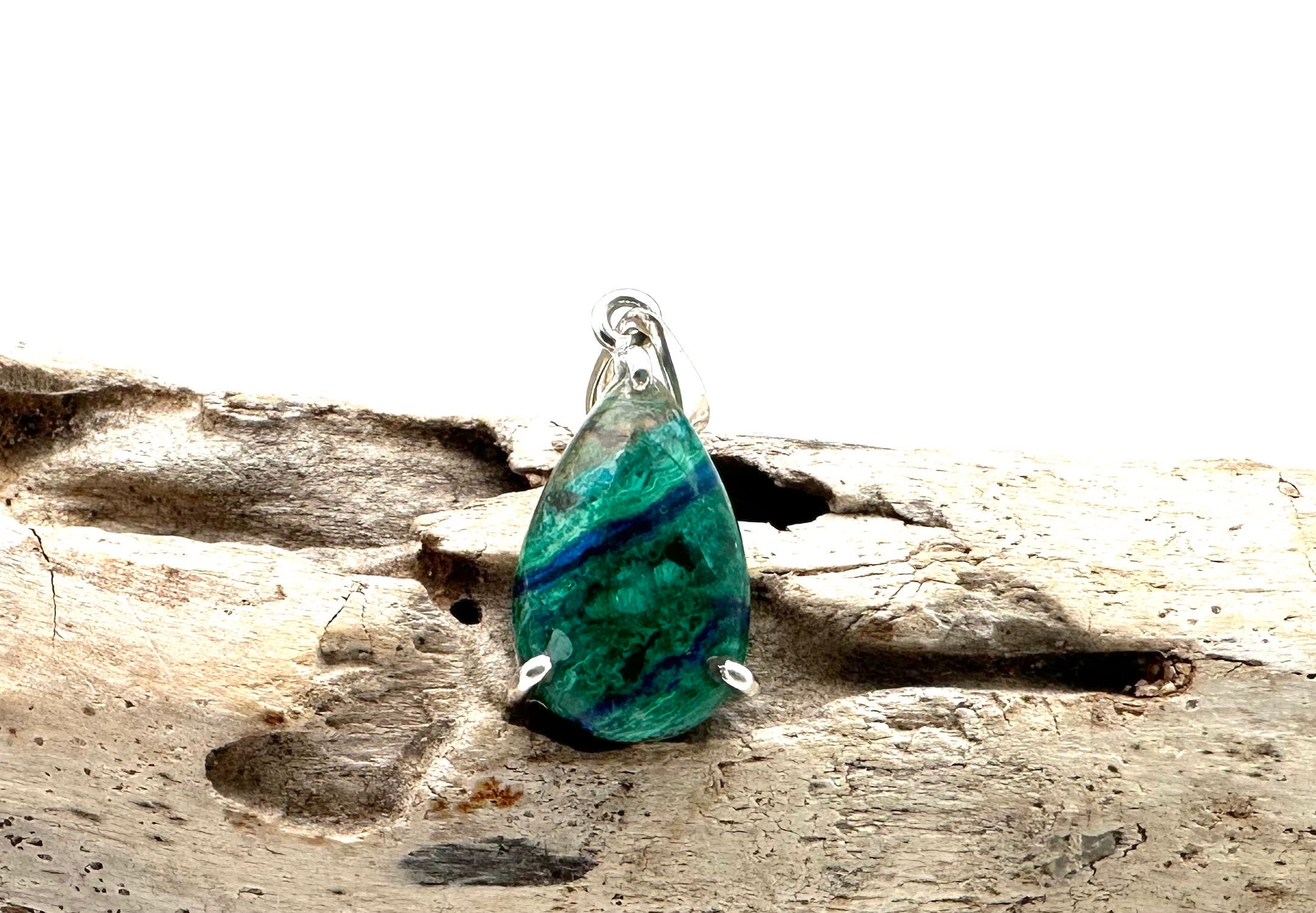 Azurite Malachite Teardrop Pendant, 925 Sterling Silver, 20mm