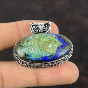 Azurite Malachite Pendant: Vintage Sterling Silver Gemstone Jewelry Azurite Malachite Pendant: Vintage Sterling Silver Gemstone Jewelry