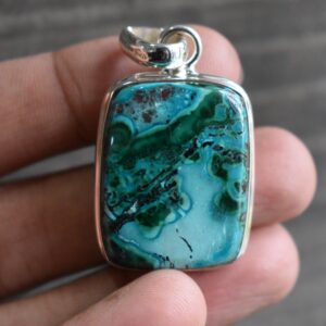 Natural Azurite Malachite Gemstone Pendant, 925 Sterling Silver Natural Azurite Malachite Gemstone Pendant, 925 Sterling Silver