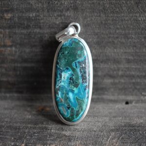 Natural Azurite Malachite Gemstone Pendant, 925 Sterling Silver, Oval Natural Azurite Malachite Gemstone Pendant, 925 Sterling Silver, Oval