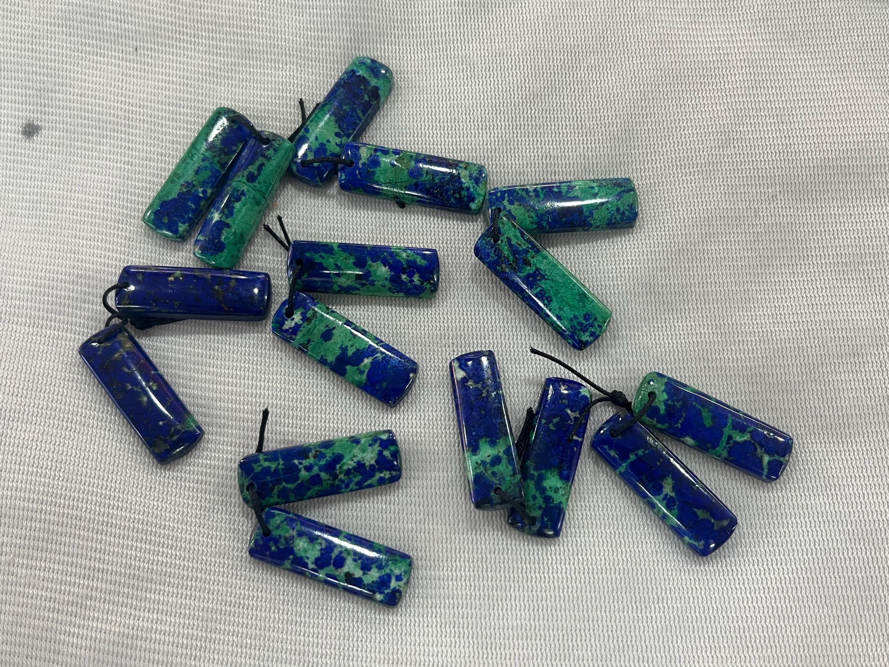 Natural Azurite Rectangle-shaped 9.5-10.5 X 30-31 Mm Gemstone Genuine Freeshape Pendant ---1 Pair(2pcs)