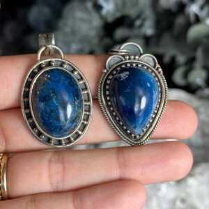 Azurite Pendant Necklace, .925 Sterling Silver, Faceted, Square, Triangle Azurite Pendant Necklace, .925 Sterling Silver, Faceted, Square, Triangle