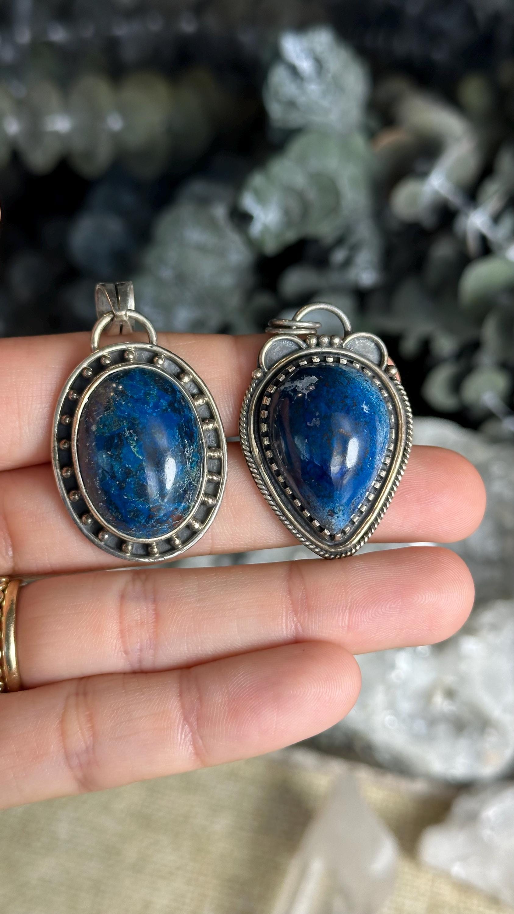 Azurite Pendant Necklace, .925 Sterling Silver, Faceted, Square, Triangle