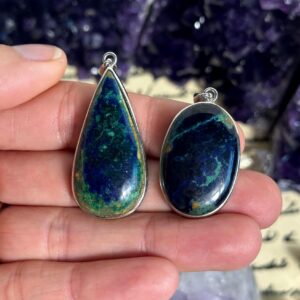 Azurite Pendant Necklace, .925 Sterling Silver, Square, Triangle Azurite Pendant Necklace, .925 Sterling Silver, Square, Triangle