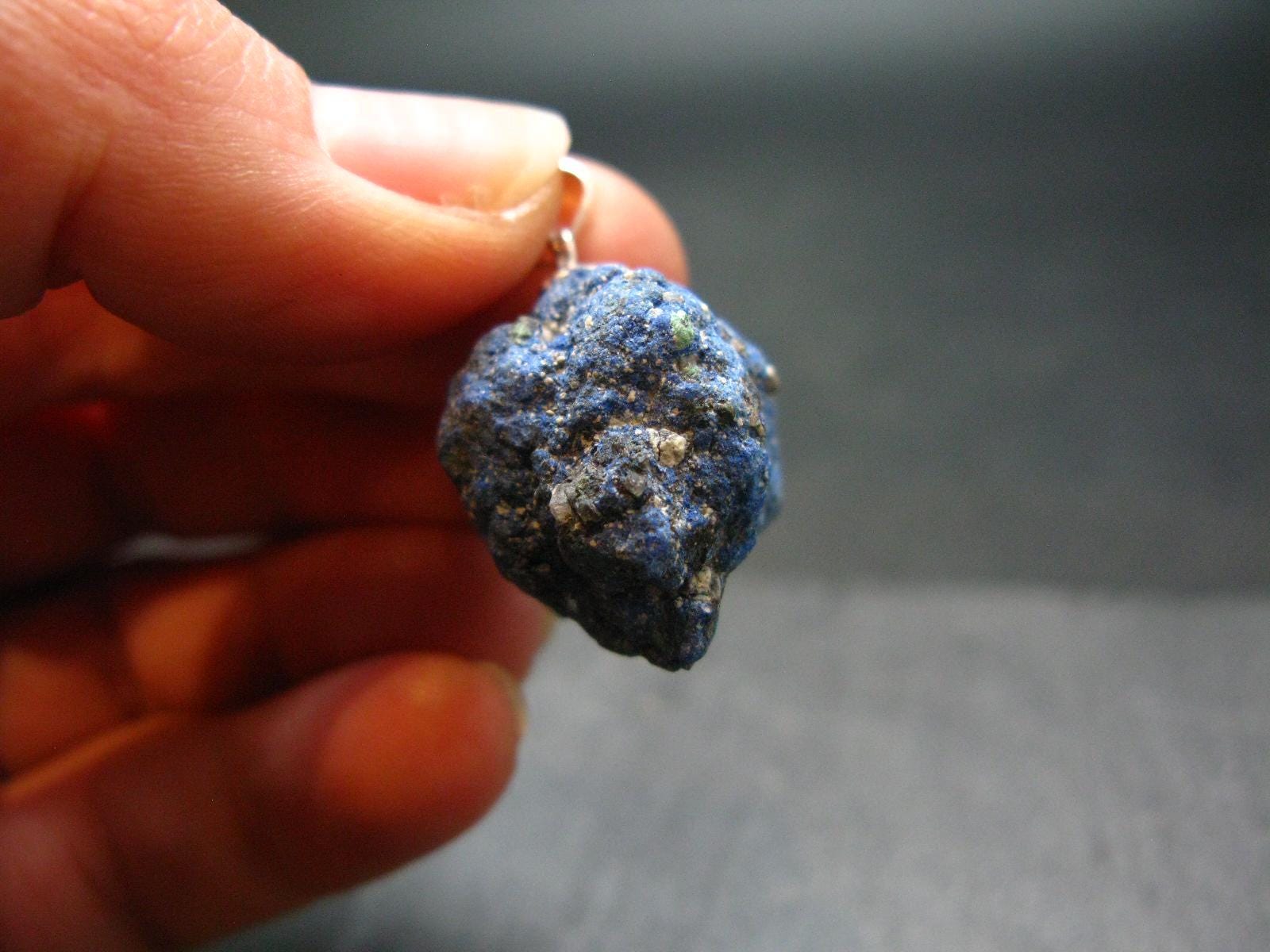 Azurite Nodule Crystal Sterling Silver Pendant From Russia - 1.2" - 9.07 Grams