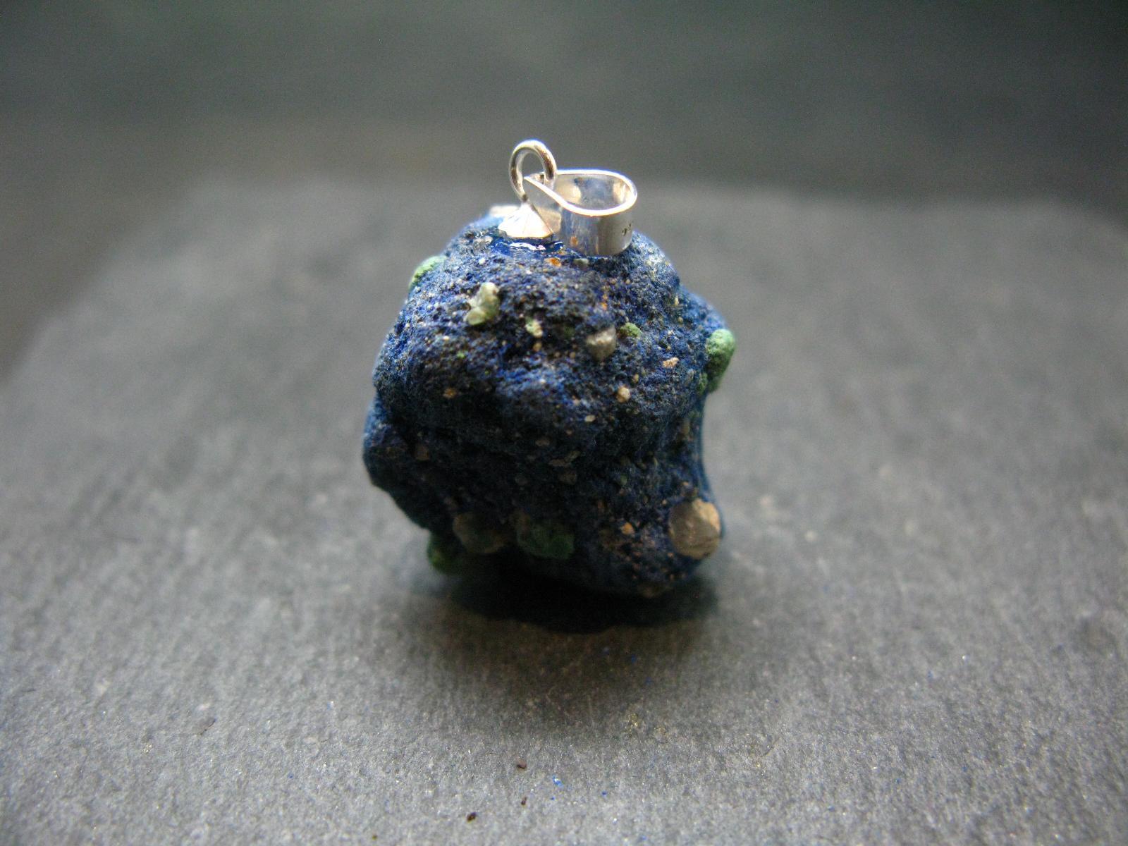 Azurite Nodule Crystal Sterling Silver Pendant From Russia - 1.1" - 8.67 Grams