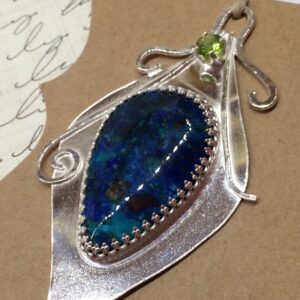 Azurite Peacock Feather Pendant
