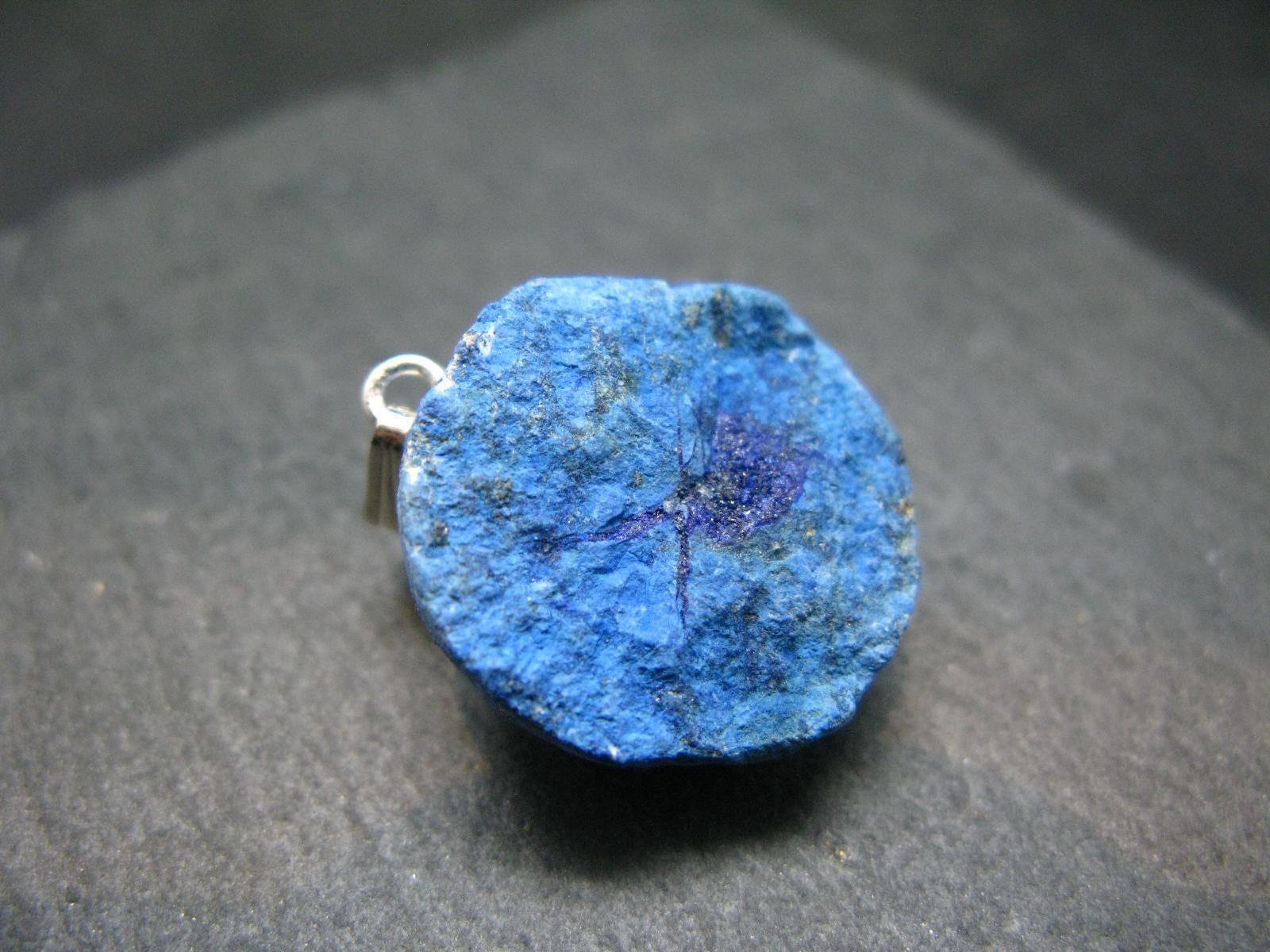Saturated Royal Blue Azurite Nodule Crystal Sterling Silver Pendant From Russia - 1.1" - 7.96 Grams