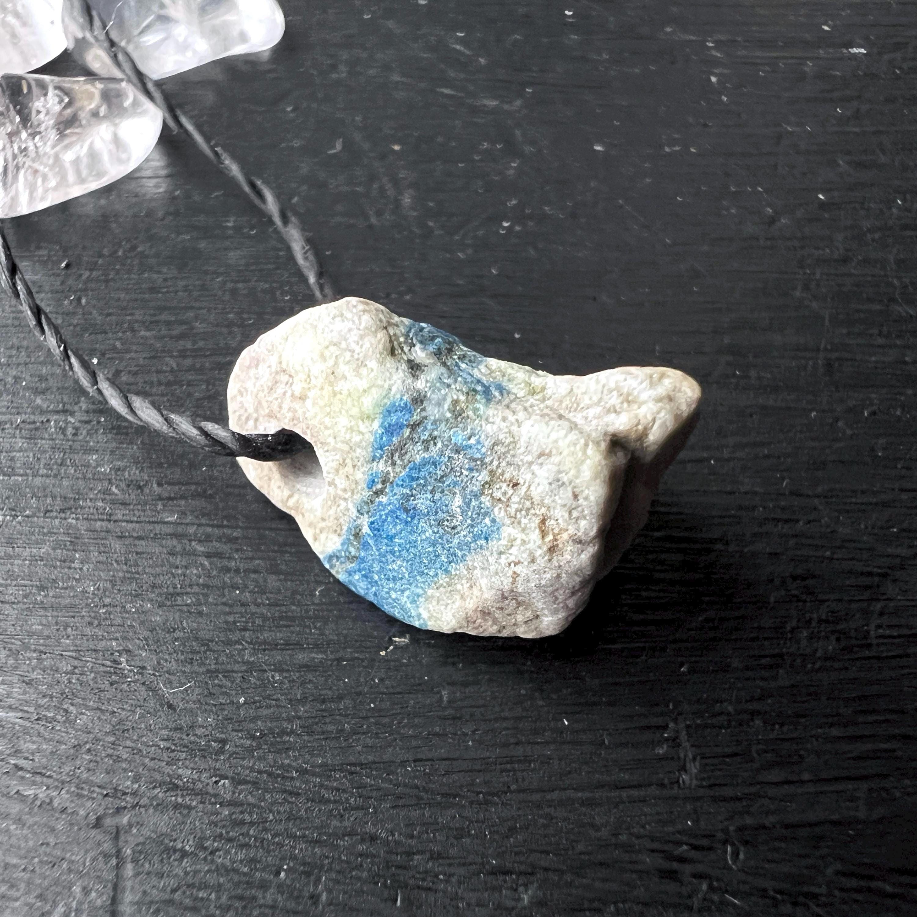Tiny! Raw Azurite Malachite From Austria In Limestone Matrix, Drilled Pendant