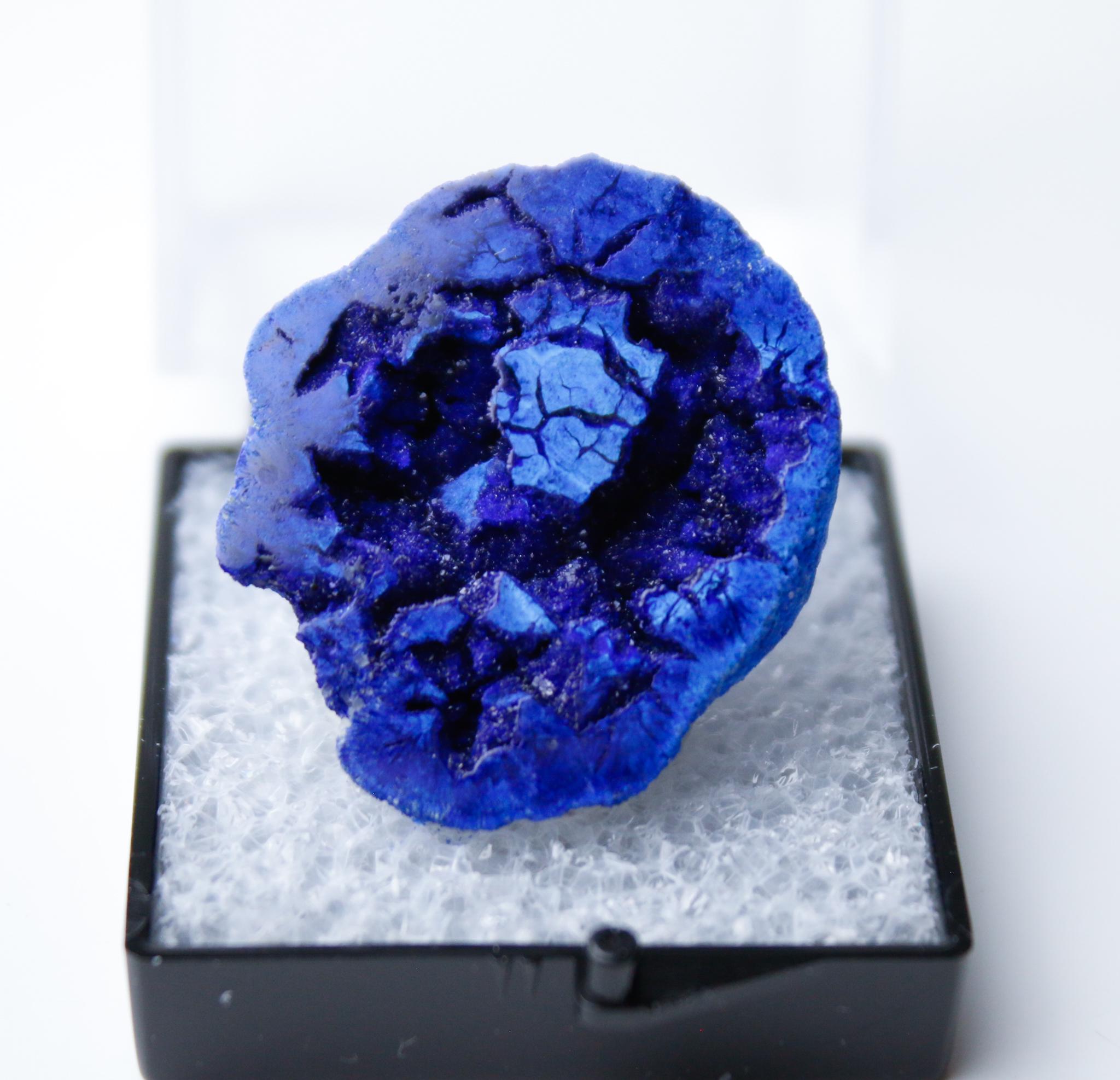 Azurite Geode Half From Russia - Perky Box Thumbnail Azurite Geode Half From Russia - Perky Box Thumbnail