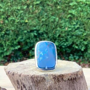 Adjustable Azurite Sterling Silver Ring: Statement Cocktail Jewelry