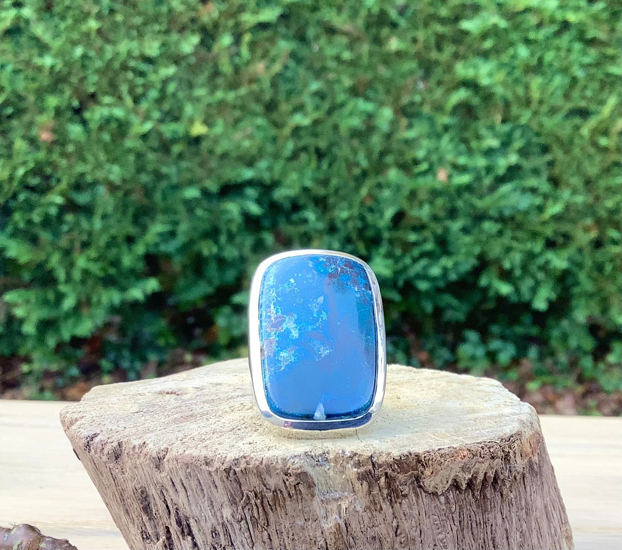 Adjustable Azurite Sterling Silver Ring: Statement Cocktail Jewelry