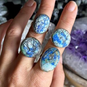 Azurite Barite Adjustable Statement Ring – Choose Your Ring, 925 Sterling Silver