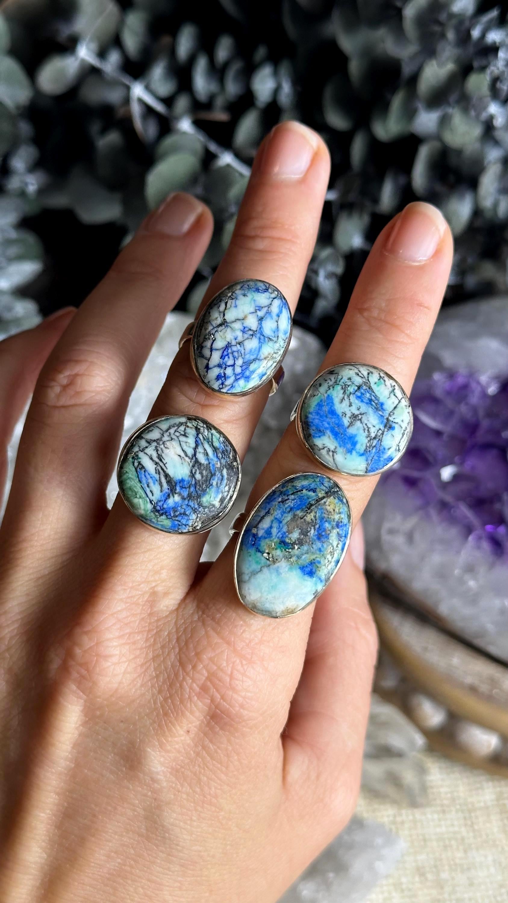 Azurite Barite Adjustable Statement Ring – Choose Your Ring, 925 Sterling Silver