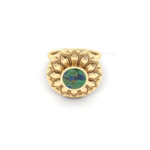 Copper Azurite Modern Boho Ring, Round Cocktail Ring For Young Girls, 18k Gold Filled High Quality Gemstone Ring, Birthday Gift For Mom