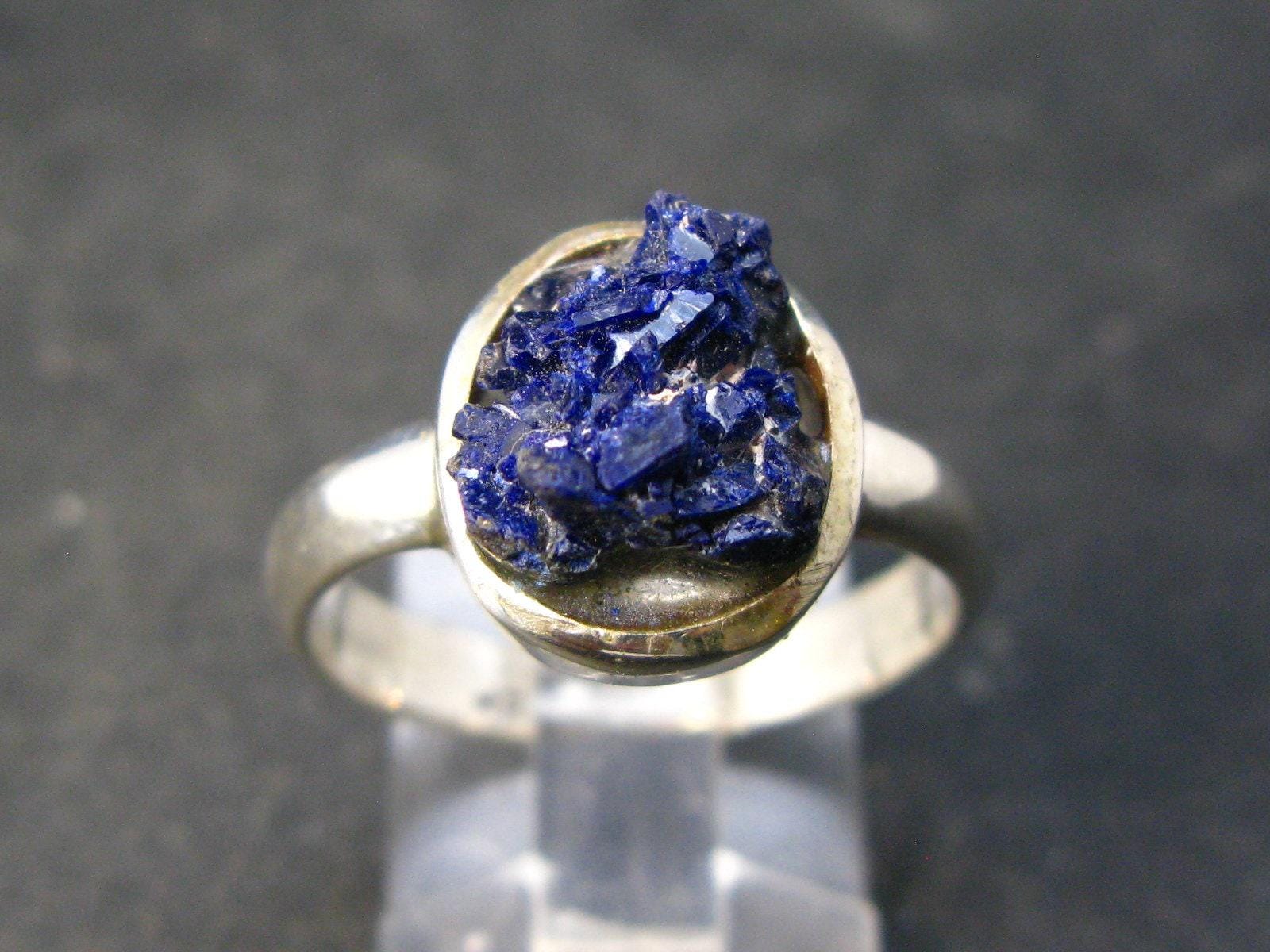 Deep Blue Evening Sky Above Desert!! Saturated Royal Blue Rough Azurite Sterling Silver Ring - Size 9