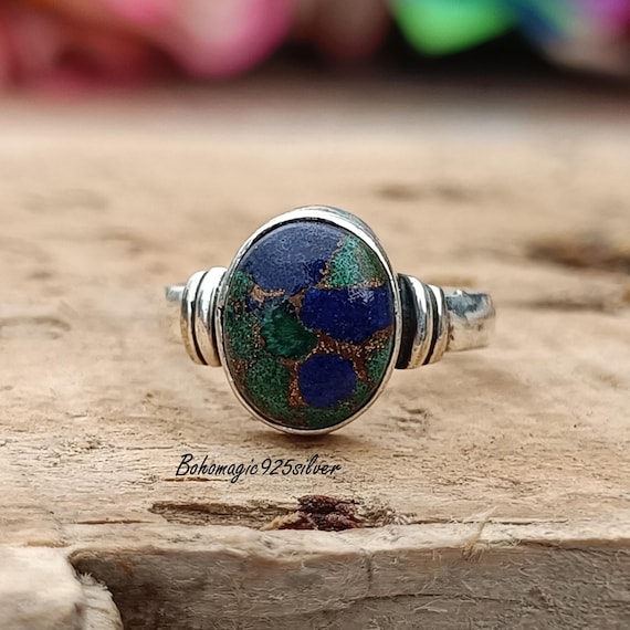 Handmade Azurite 925 Sterling Silver Ring: Bohemian Statement Jewelry