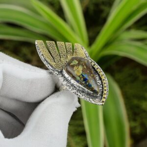 Handmade Azurite Malachite Ring: 18K Gold & Sterling Silver, Adjustable