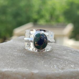 Handmade Azurite Sterling Silver Ring: Hammered Band