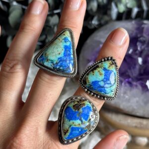 Azurite In Barite Fitted Ring, .925 Silver Ring