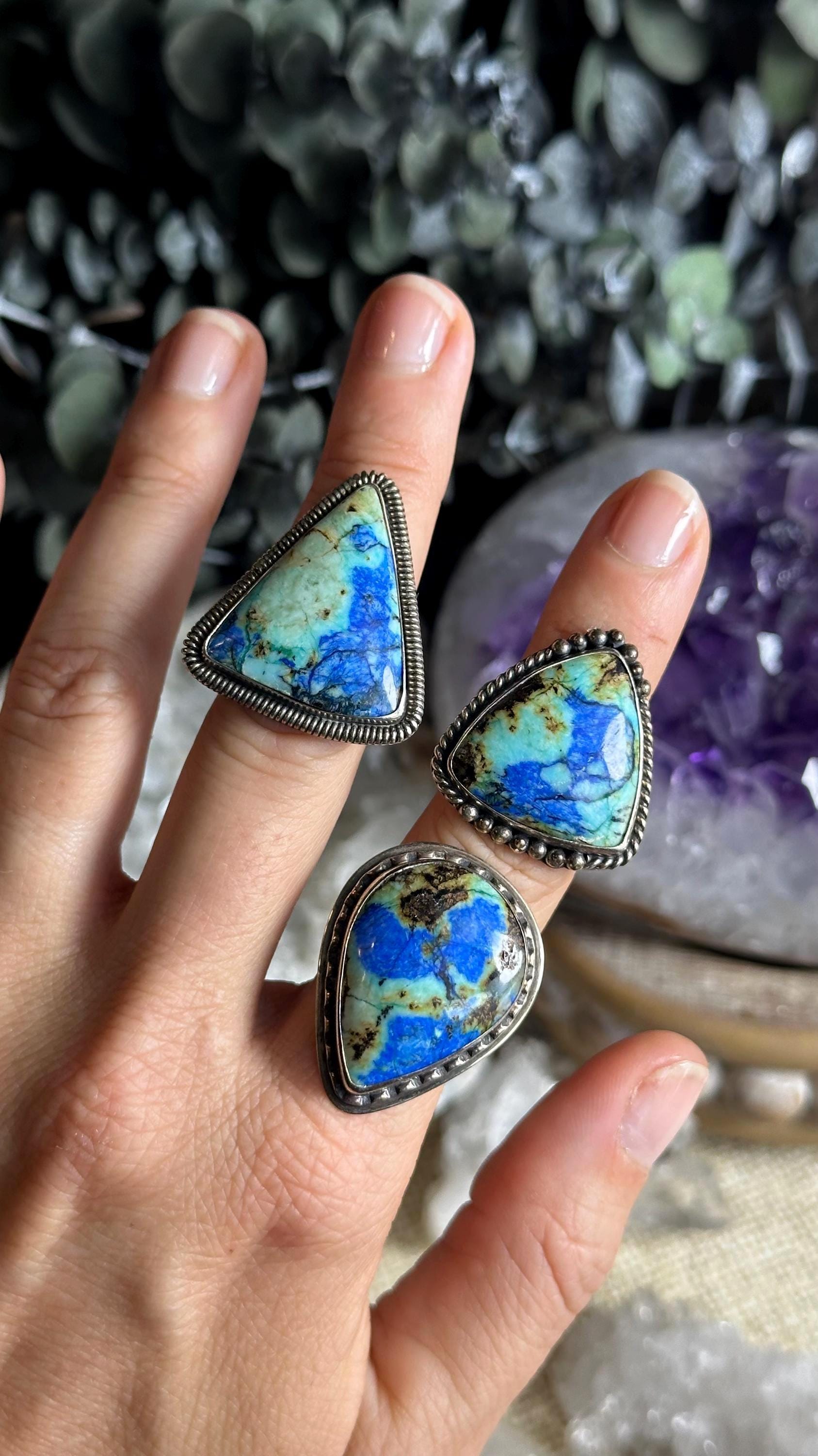 Azurite In Barite Fitted Ring, .925 Silver Ring