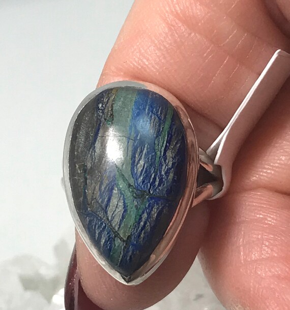 Azurite In Malachite Ring,  Size 5 1/2